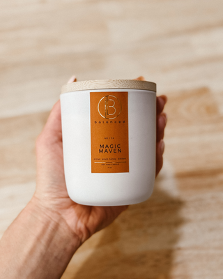 100% Soy wax candle. Wood wick. Sustainably sourced. Clean burning candle.  Bamboo lid.