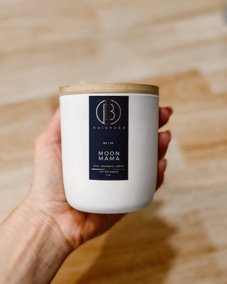 100% soy wax candle. Sustainably sourced. Clean burning soy candle. Wood wick. Bamboo lid.